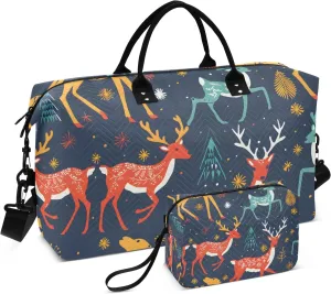 Beautiful Folk Reindeer Travel Duffel Bags with Toiletry Bag for Travel Gym Yoga Weekender Bag
