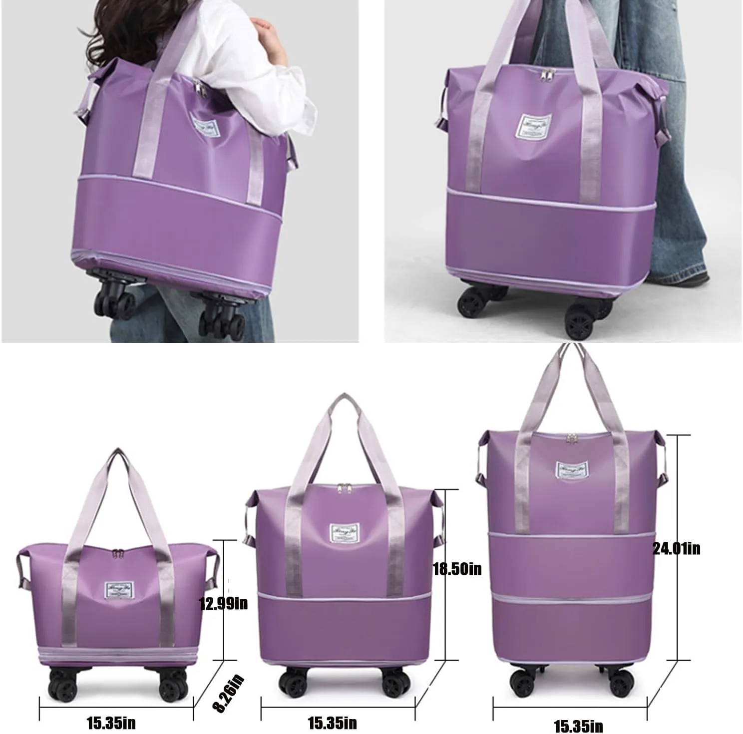 Beente Travel Bag with Wheels, Kulken Travel Bag with Removable Wheels, Universal Wheel Removable, Expandable Foldable (Pink)