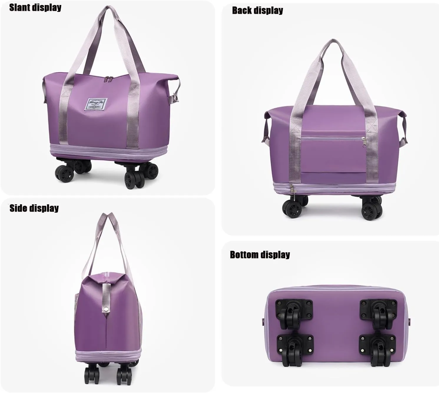Beente Travel Bag with Wheels, Kulken Travel Bag with Removable Wheels, Universal Wheel Removable, Expandable Foldable (Pink)