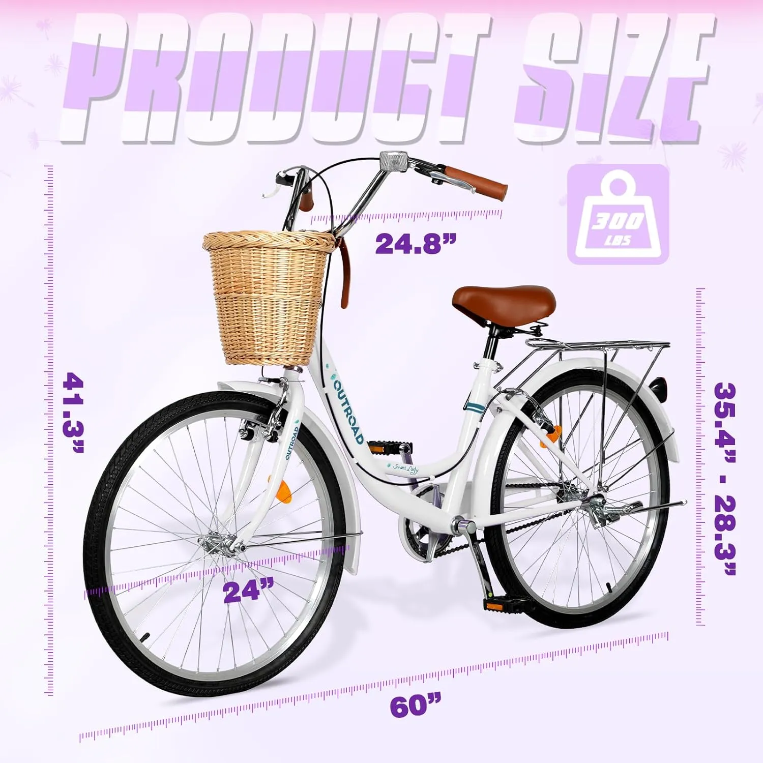 Betterland Beach Cruiser Bike for Women, 24/26 Inch Female Commute Bike, 1 Speed Women Bicycle with Basket, Dual V-Brake, Adjustable Seat, Woman City Bike