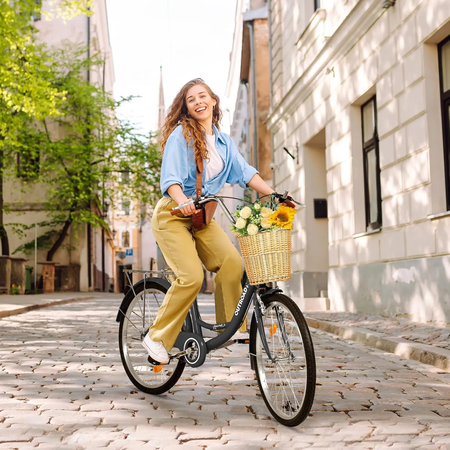 Betterland Beach Cruiser Bike for Women, 24/26 Inch Female Commute Bike, 1 Speed Women Bicycle with Basket, Dual V-Brake, Adjustable Seat, Woman City Bike