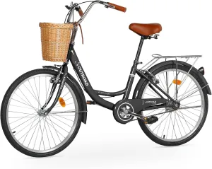 Betterland Beach Cruiser Bike for Women, 24/26 Inch Female Commute Bike, 1 Speed Women Bicycle with Basket, Dual V-Brake, Adjustable Seat, Woman City Bike