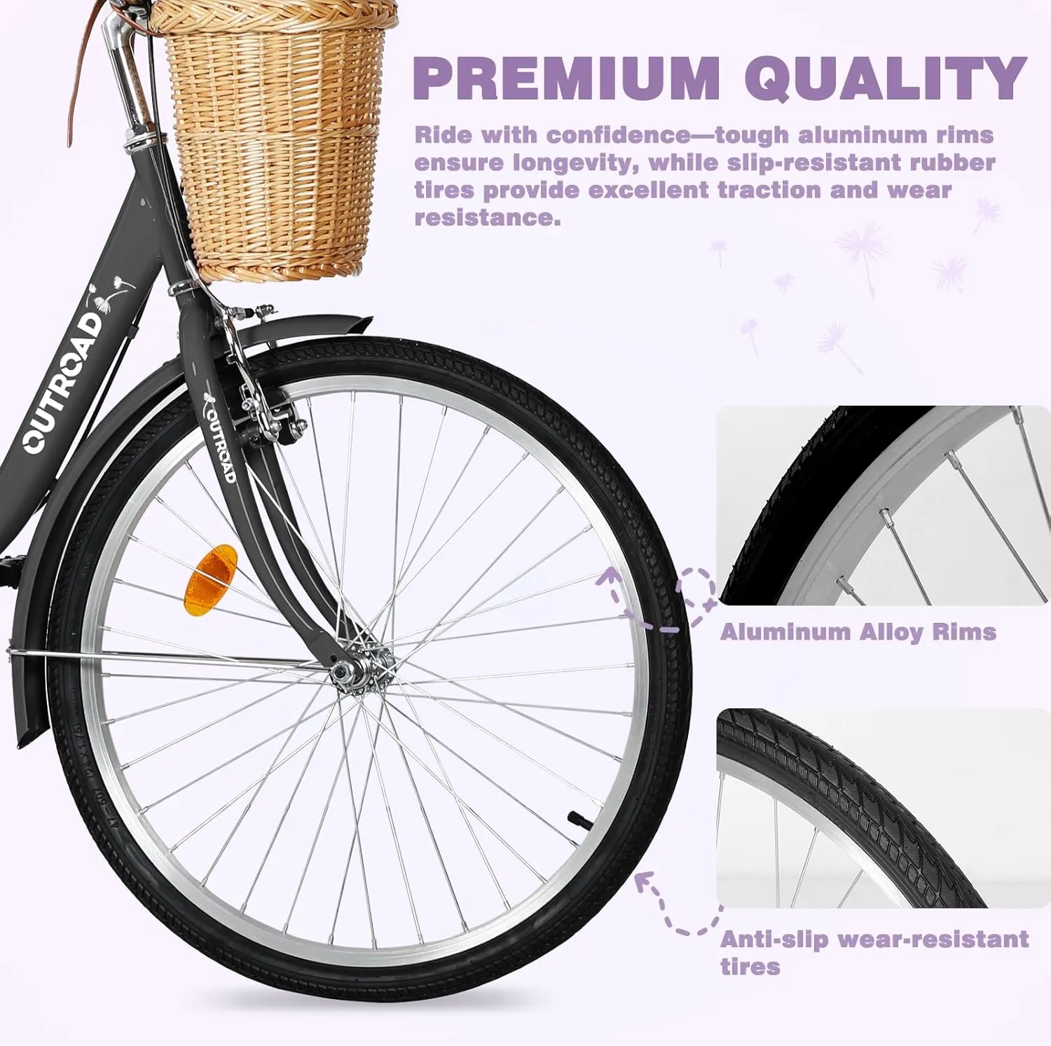 Betterland Beach Cruiser Bike for Women, 24/26 Inch Female Commute Bike, 1 Speed Women Bicycle with Basket, Dual V-Brake, Adjustable Seat, Woman City Bike