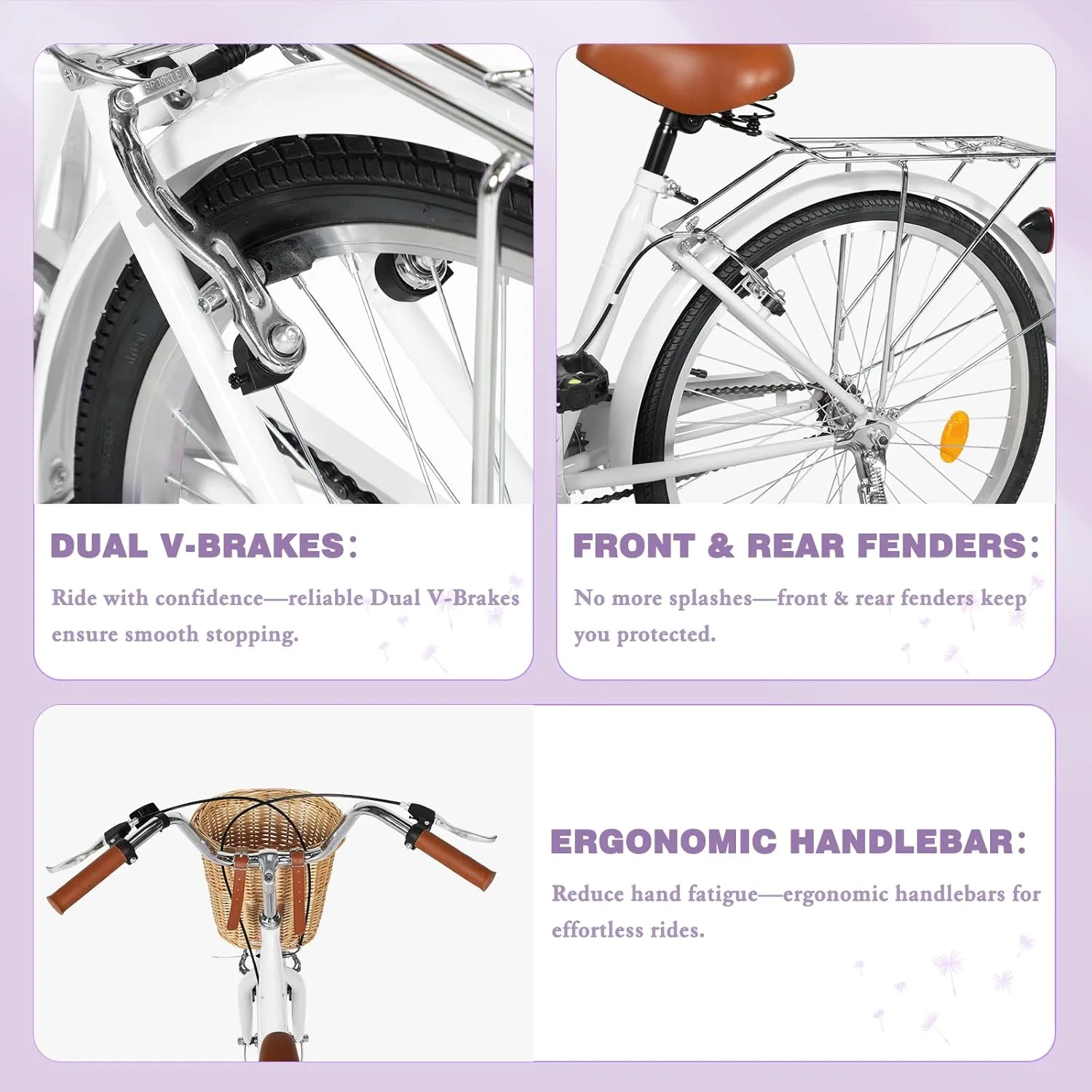 Betterland Beach Cruiser Bike for Women, 24/26 Inch Female Commute Bike, 1 Speed Women Bicycle with Basket, Dual V-Brake, Adjustable Seat, Woman City Bike