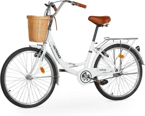 Betterland Beach Cruiser Bike for Women, 24/26 Inch Female Commute Bike, 1 Speed Women Bicycle with Basket, Dual V-Brake, Adjustable Seat, Woman City Bike