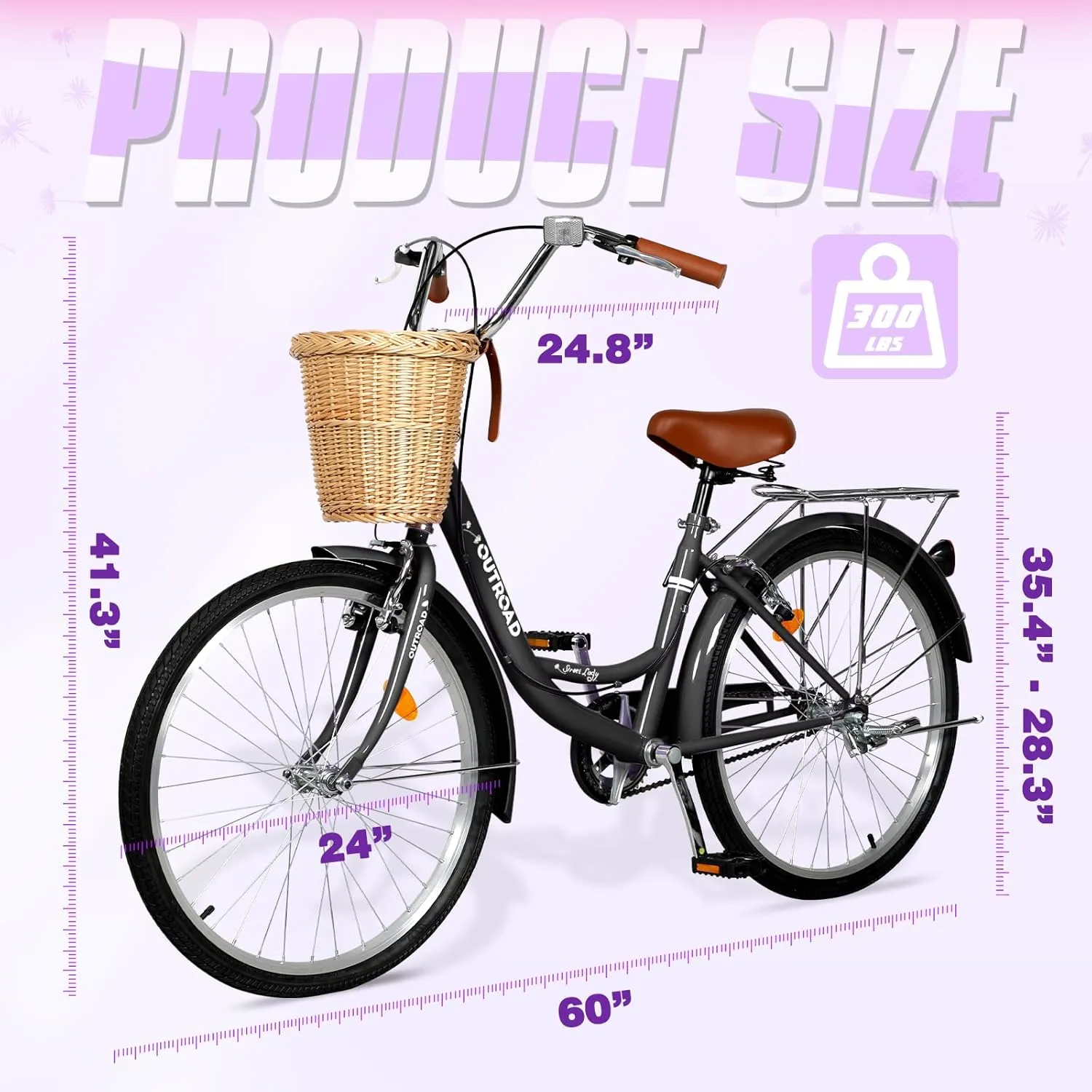 Betterland Beach Cruiser Bike for Women, 24/26 Inch Female Commute Bike, 1 Speed Women Bicycle with Basket, Dual V-Brake, Adjustable Seat, Woman City Bike