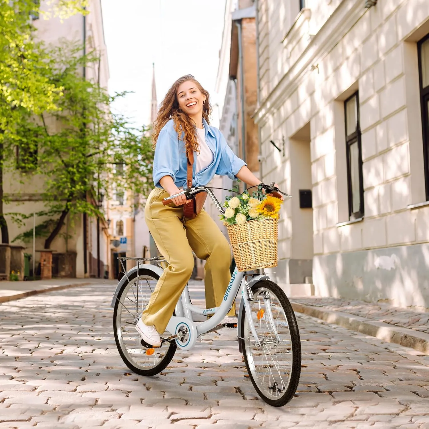 Betterland Beach Cruiser Bike for Women, 24/26 Inch Female Commute Bike, 1 Speed Women Bicycle with Basket, Dual V-Brake, Adjustable Seat, Woman City Bike