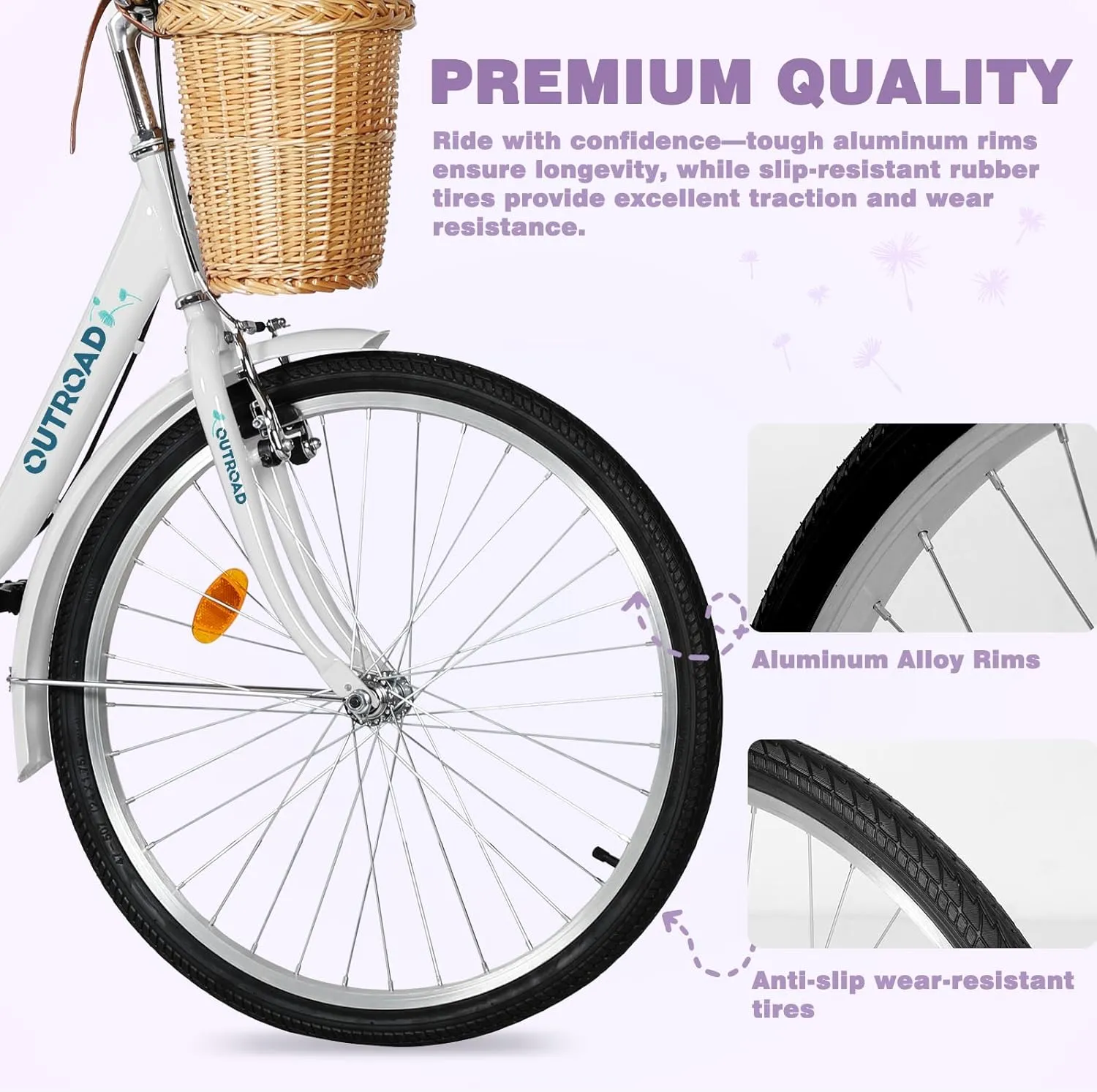 Betterland Beach Cruiser Bike for Women, 24/26 Inch Female Commute Bike, 1 Speed Women Bicycle with Basket, Dual V-Brake, Adjustable Seat, Woman City Bike