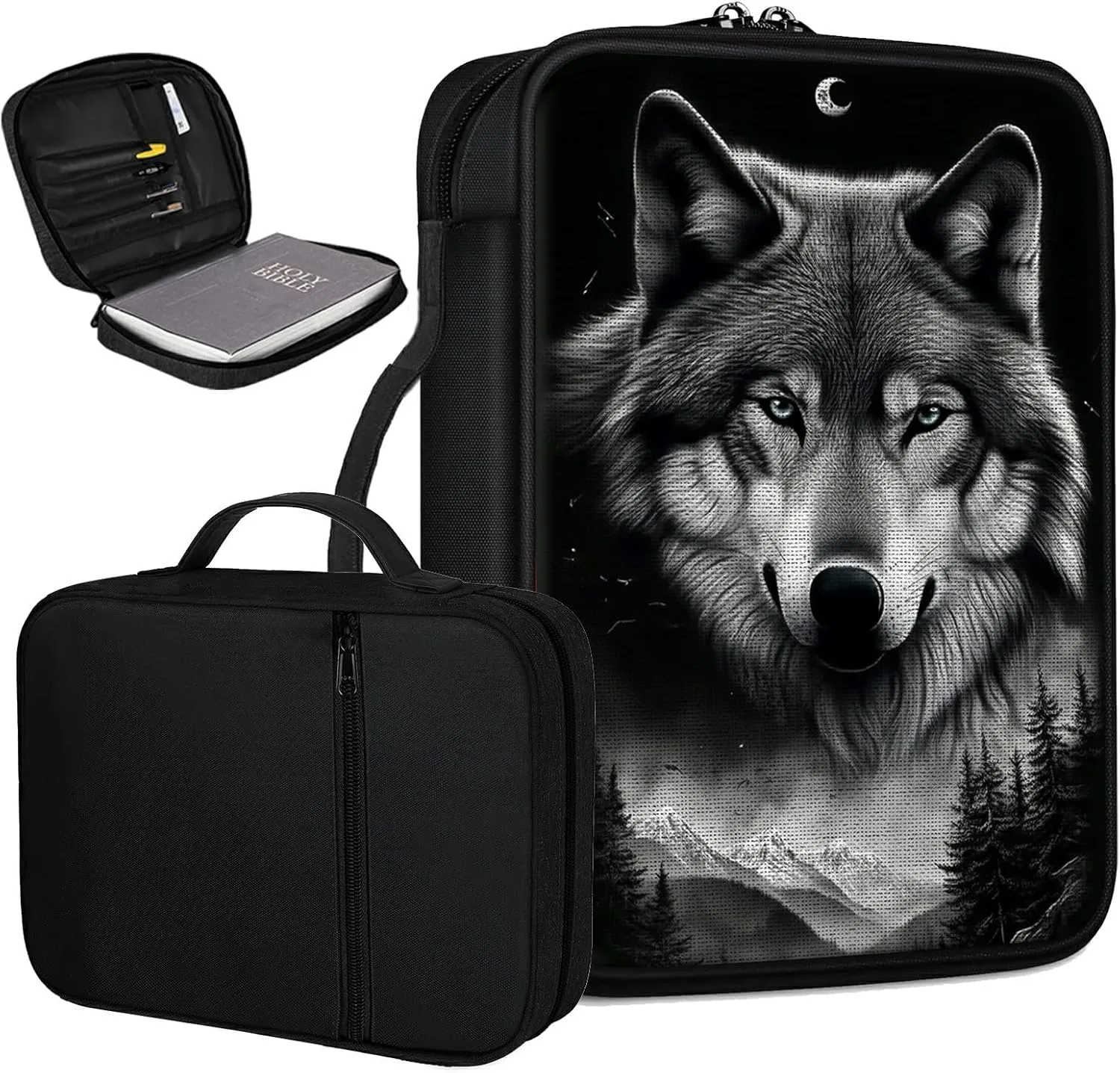 Bible Cover Case for Women, Mountain Wolf Bible Church Bag with Handle and Zippered Pocket - Fits Standard & Large Size Study Bible Protector
