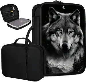Bible Cover Case for Women, Mountain Wolf Bible Church Bag with Handle and Zippered Pocket - Fits Standard & Large Size Study Bible Protector