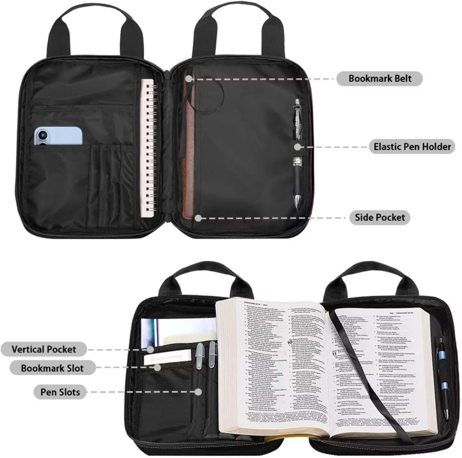 Bible Cover with Handle and Zippered Tote Bible Bag for Women Men Kids Portable Bible Bag