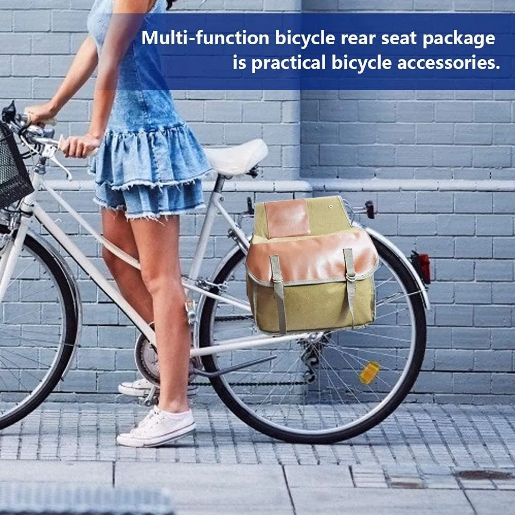 Bicycle Bag Double Bag Carrier Bag, 40L Waterproof Large Panniers, Rear Seat Trunk Bag with Strap, Tear-Resistant Pannier Bag for Commuter Carrier Pannier Back Seat-Khaki