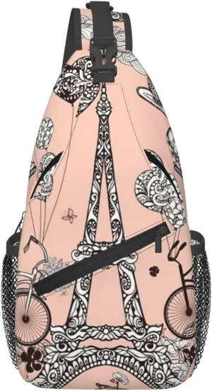 Bicycle Coffee Balloon Print Sling Bag Crossbody Backpack For Women Men Hiking Travel Over The Shoulder Multipurpose Bag
