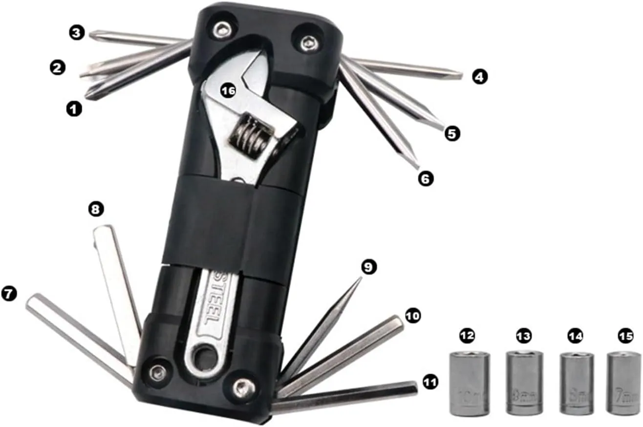 Bicycle Repair kit Bicycle Multifunction Tool Set Hex Screwdriver Chain Cutter Kit Folding Tire Repair Multitool Road Bike Repair Accessories Repair Tool (Color : Black B, Size : 1)