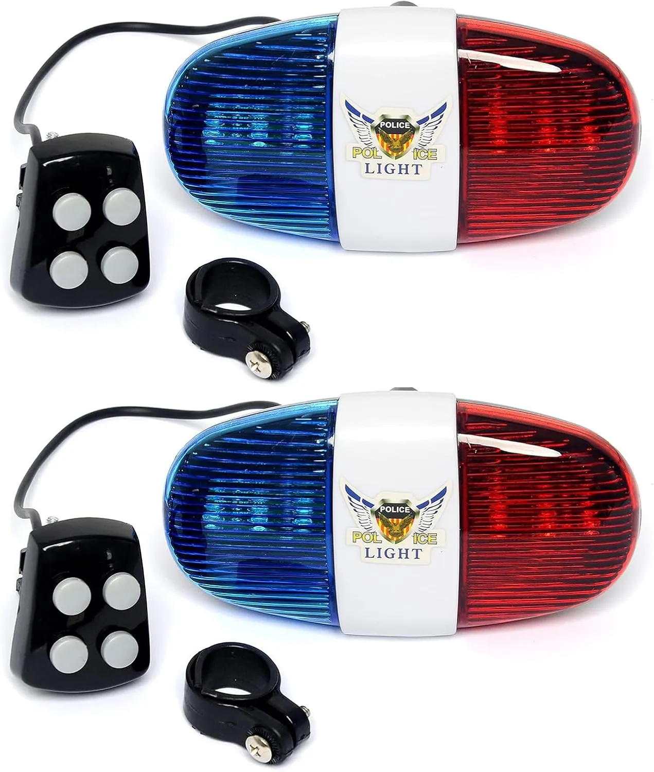 Bike Bells-6 LED Lights Bicycle Mountain Bike Police Sound, 4 Sound Electronic Horn, 4 switches to Control 4 Police Siren Sounds, 4 ringtones Free Choice, Life Rainproof Design
