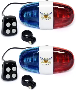 Bike Bells-6 LED Lights Bicycle Mountain Bike Police Sound, 4 Sound Electronic Horn, 4 switches to Control 4 Police Siren Sounds, 4 ringtones Free Choice, Life Rainproof Design