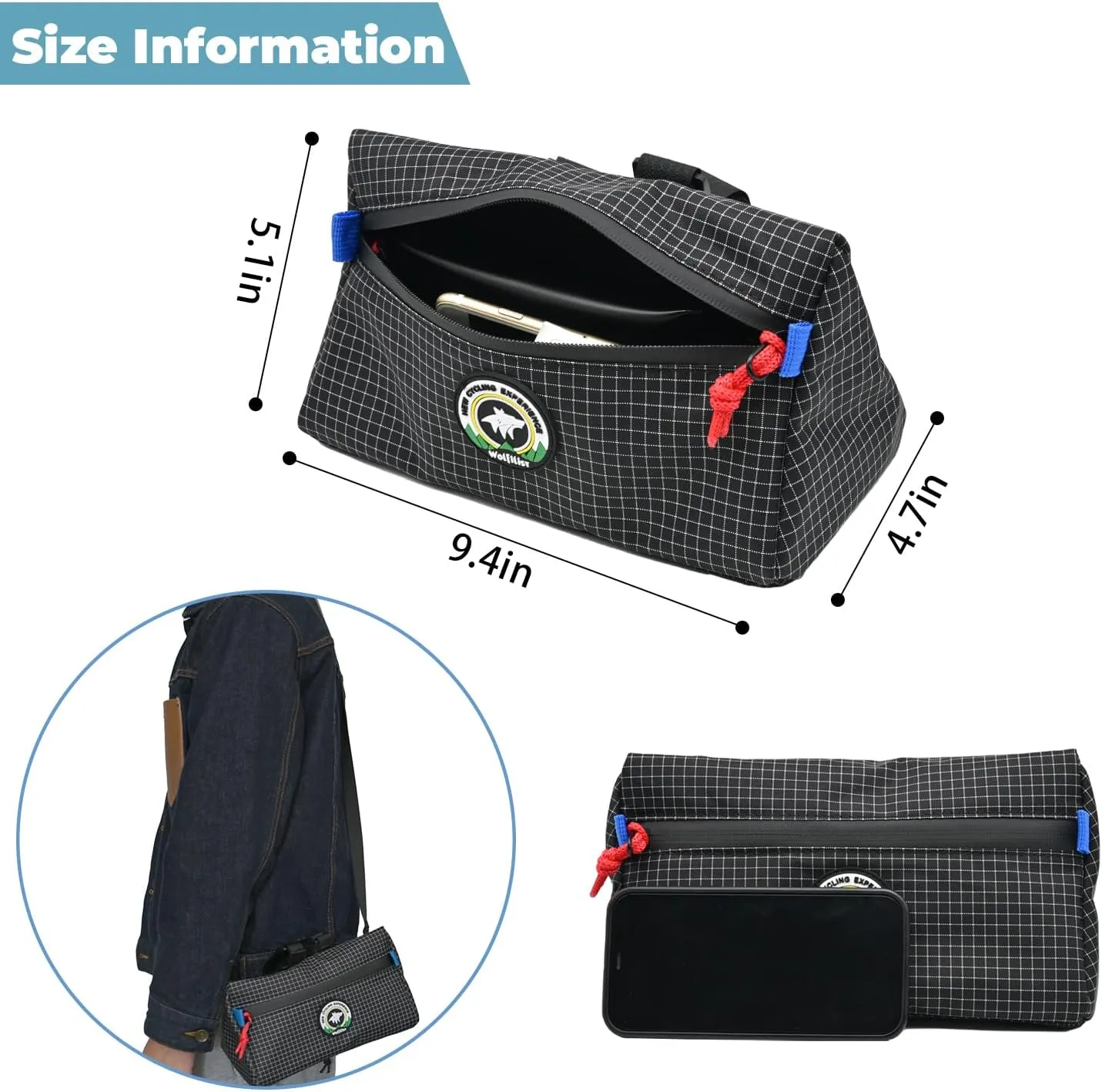 Bike Handlebar Bag, Bicycle Front Bag, Kids Handle Bar Bag, Storage Bag with Shoulder Strap for Men Women Kids Outdoor Road MTB Cycling(Black)