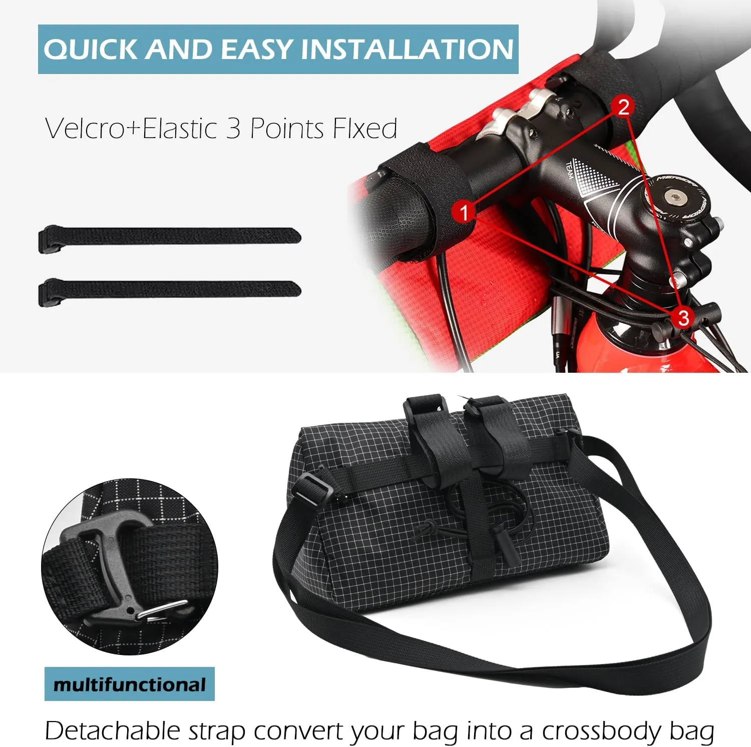 Bike Handlebar Bag, Bicycle Front Bag, Kids Handle Bar Bag, Storage Bag with Shoulder Strap for Men Women Kids Outdoor Road MTB Cycling(Black)