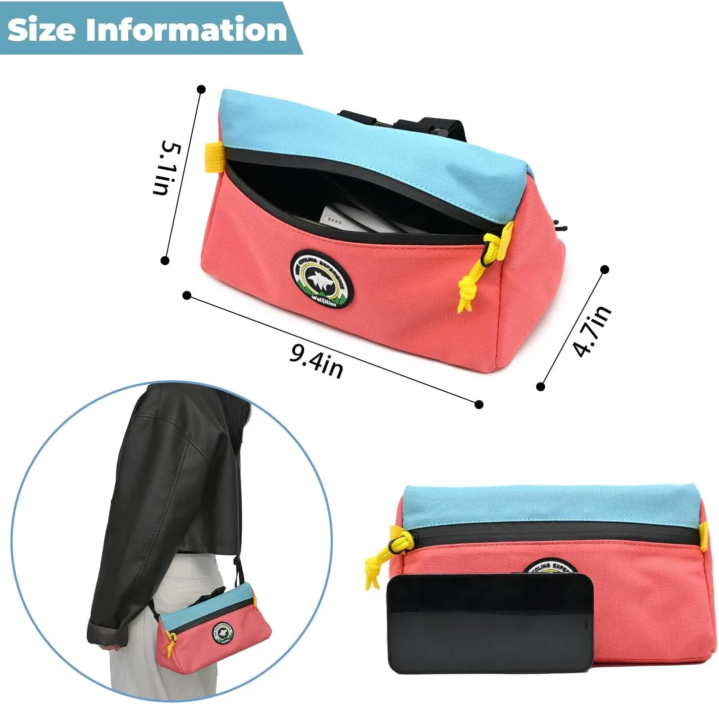 Bike Handlebar Bag, Bicycle Front Bag, Kids Handle Bar Bag, Storage Bag with Shoulder Strap for Men Women Kids Outdoor Road MTB Cycling(Pink Cyan)