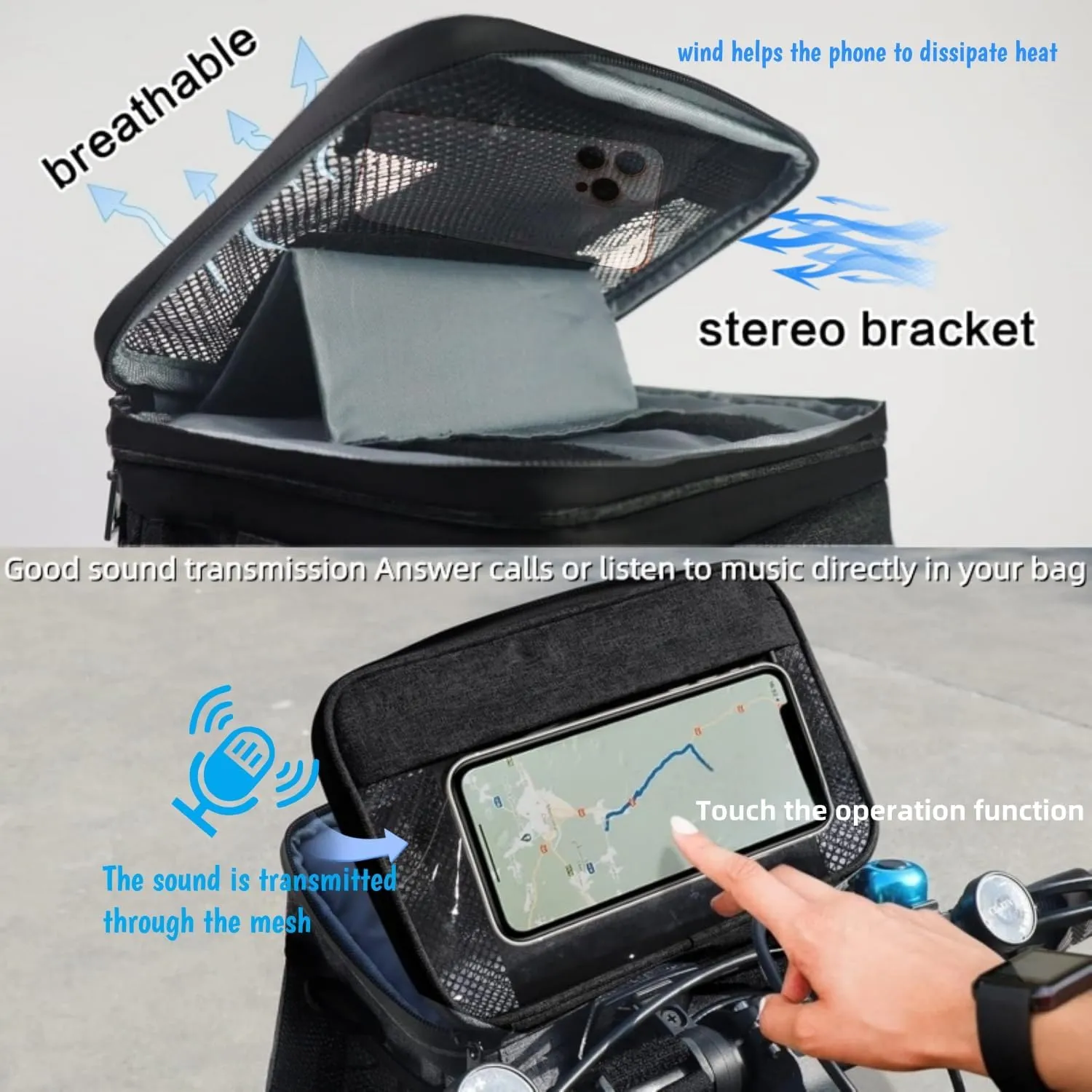 Bike Handlebar Bag with Touch Screen Phone Holder, Waterproof Front Basket, Insulated Cooler Lunch Bag