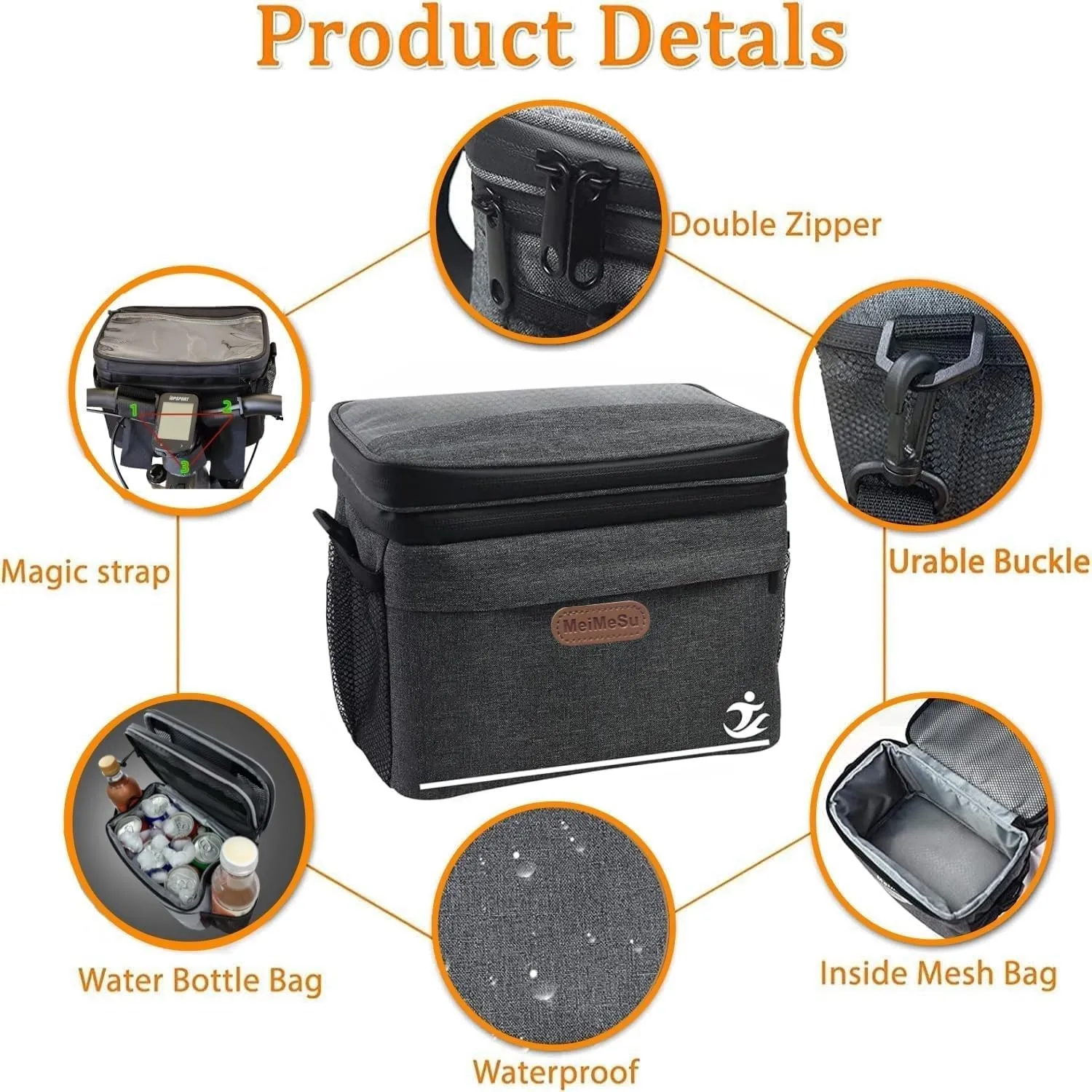 Bike Handlebar Bag with Touch Screen Phone Holder, Waterproof Front Basket, Insulated Cooler Lunch Bag
