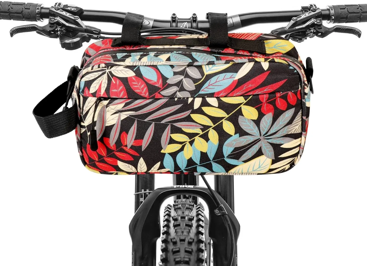 Bike Handlebar Bag,Multi-functional Waterproof Resistant Mountain Bike Crossbar Front Bag Road Bike Bag Waist Shoulder Bag Bicycle Bag with 2 Shoulder Straps (Black)