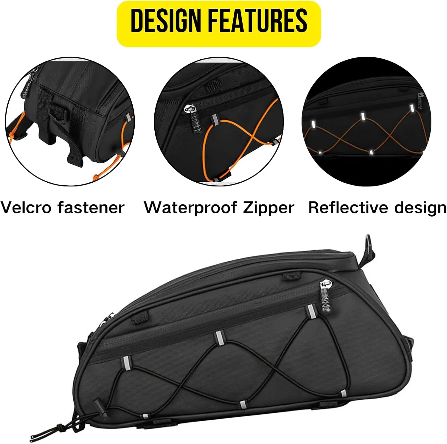 Bike Rack bag Bicycle Frame Bag Trunk Rear Rack Bag Bike Accessories shoulder bag large capacity Waterproof Reflective Bicycle Saddle Panniers for riding black