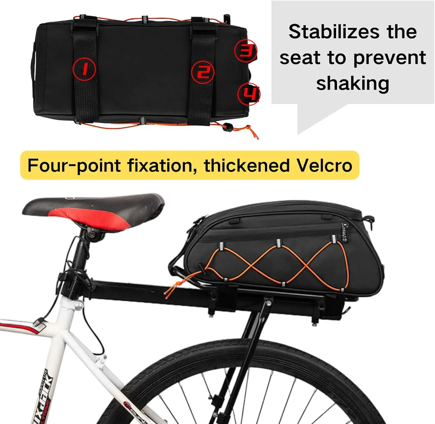 Bike Rack bag Bicycle Frame Bag Trunk Rear Rack Bag Bike Accessories shoulder bag large capacity Waterproof Reflective Bicycle Saddle Panniers for riding black