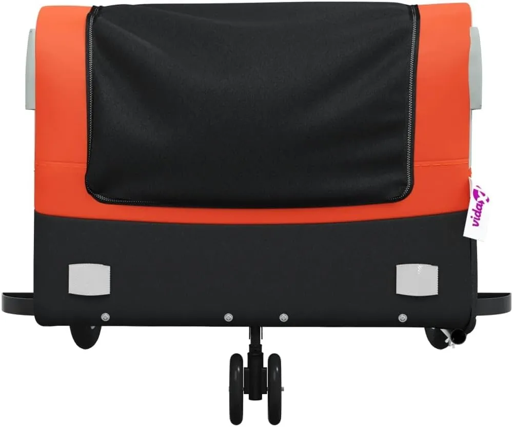 Bike Trailer Bicycle Cargo Trailer, Bike Wagon Trailer, Bike Cart with Safety Flag, Black and Orange 99.2 lb Iron, 54.3"x27.2"x22.8"