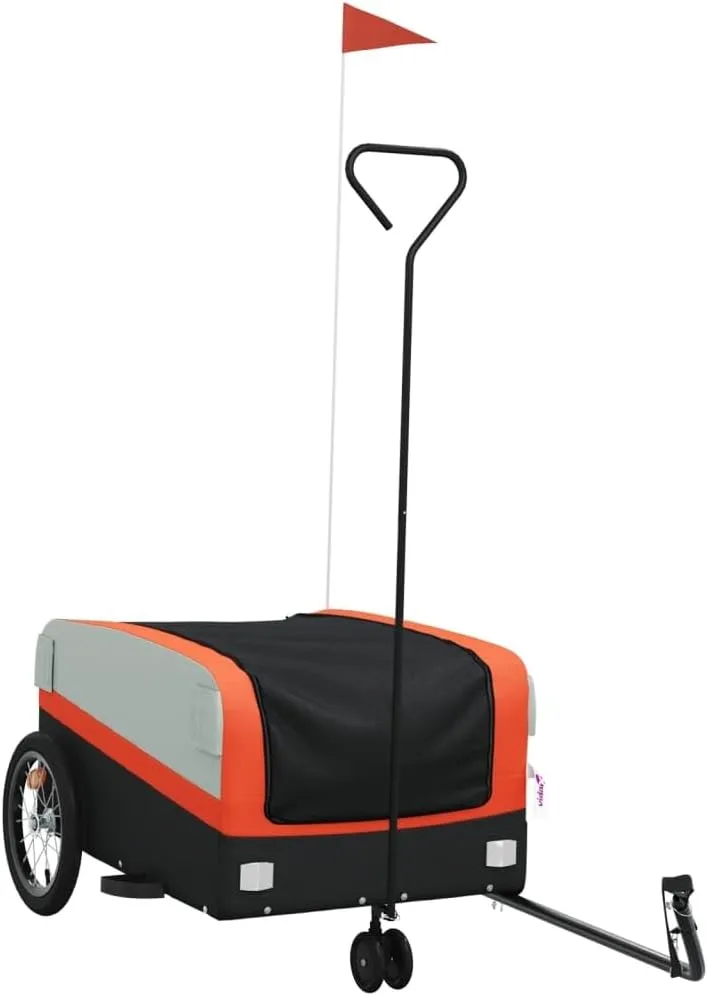 Bike Trailer Bicycle Cargo Trailer, Bike Wagon Trailer, Bike Cart with Safety Flag, Black and Orange 99.2 lb Iron, 54.3"x27.2"x22.8"