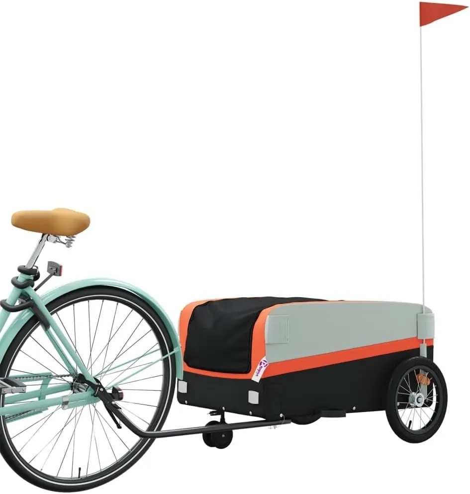 Bike Trailer Bicycle Cargo Trailer, Bike Wagon Trailer, Bike Cart with Safety Flag, Black and Orange 99.2 lb Iron, 54.3"x27.2"x22.8"