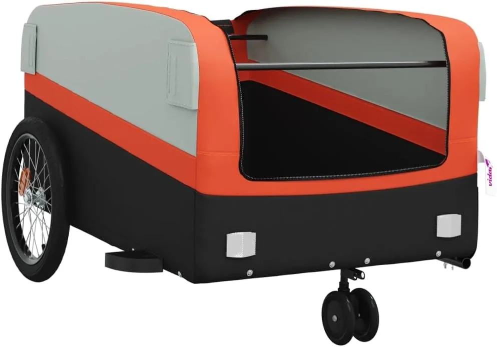 Bike Trailer Bicycle Cargo Trailer, Bike Wagon Trailer, Bike Cart with Safety Flag, Black and Orange 99.2 lb Iron, 54.3"x27.2"x22.8"