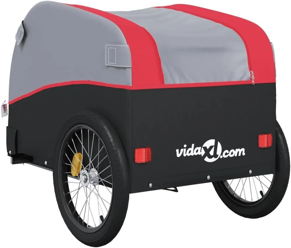 Bike Trailer Bicycle Trailer, Bicycle Cargo Trailer, Two-Wheel Bike Luggage Wagon Bicycle Trailer with Safety Flag, Black and Red 99.2 lb Iron 52.4"x26.8"x26.8", -177