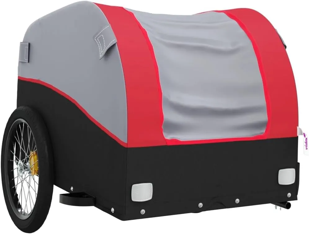 Bike Trailer Bicycle Trailer, Bicycle Cargo Trailer, Two-Wheel Bike Luggage Wagon Bicycle Trailer with Safety Flag, Black and Red 99.2 lb Iron 52.4"x26.8"x26.8", -177