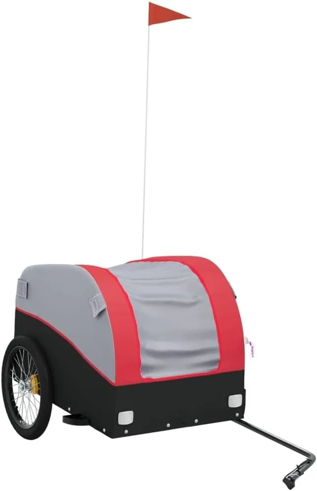 Bike Trailer Bicycle Trailer, Bicycle Cargo Trailer, Two-Wheel Bike Luggage Wagon Bicycle Trailer with Safety Flag, Black and Red 99.2 lb Iron 52.4"x26.8"x26.8", -177