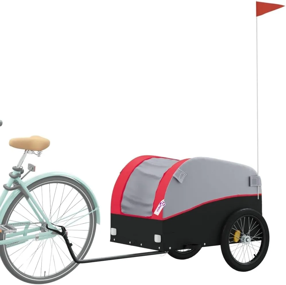 Bike Trailer Bicycle Trailer, Bicycle Cargo Trailer, Two-Wheel Bike Luggage Wagon Bicycle Trailer with Safety Flag, Black and Red 99.2 lb Iron 52.4"x26.8"x26.8", -177