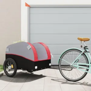 Bike Trailer Bicycle Trailer, Bicycle Cargo Trailer, Two-Wheel Bike Luggage Wagon Bicycle Trailer with Safety Flag, Black and Red 99.2 lb Iron 52.4"x26.8"x26.8", -177