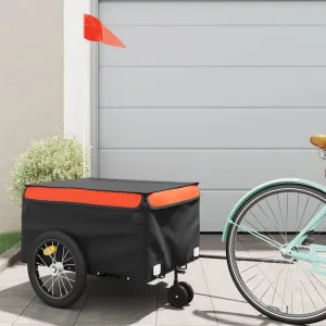 Bike Trailer for Heavy Transport with Safety Flag, Durable Iron Construction, Black and Orange