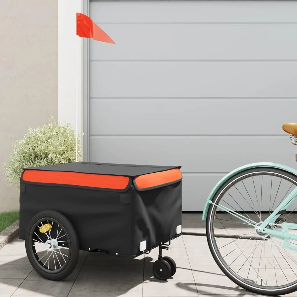 Bike Trailer for Heavy Transport with Safety Flag, Durable Iron Construction, Black and Orange