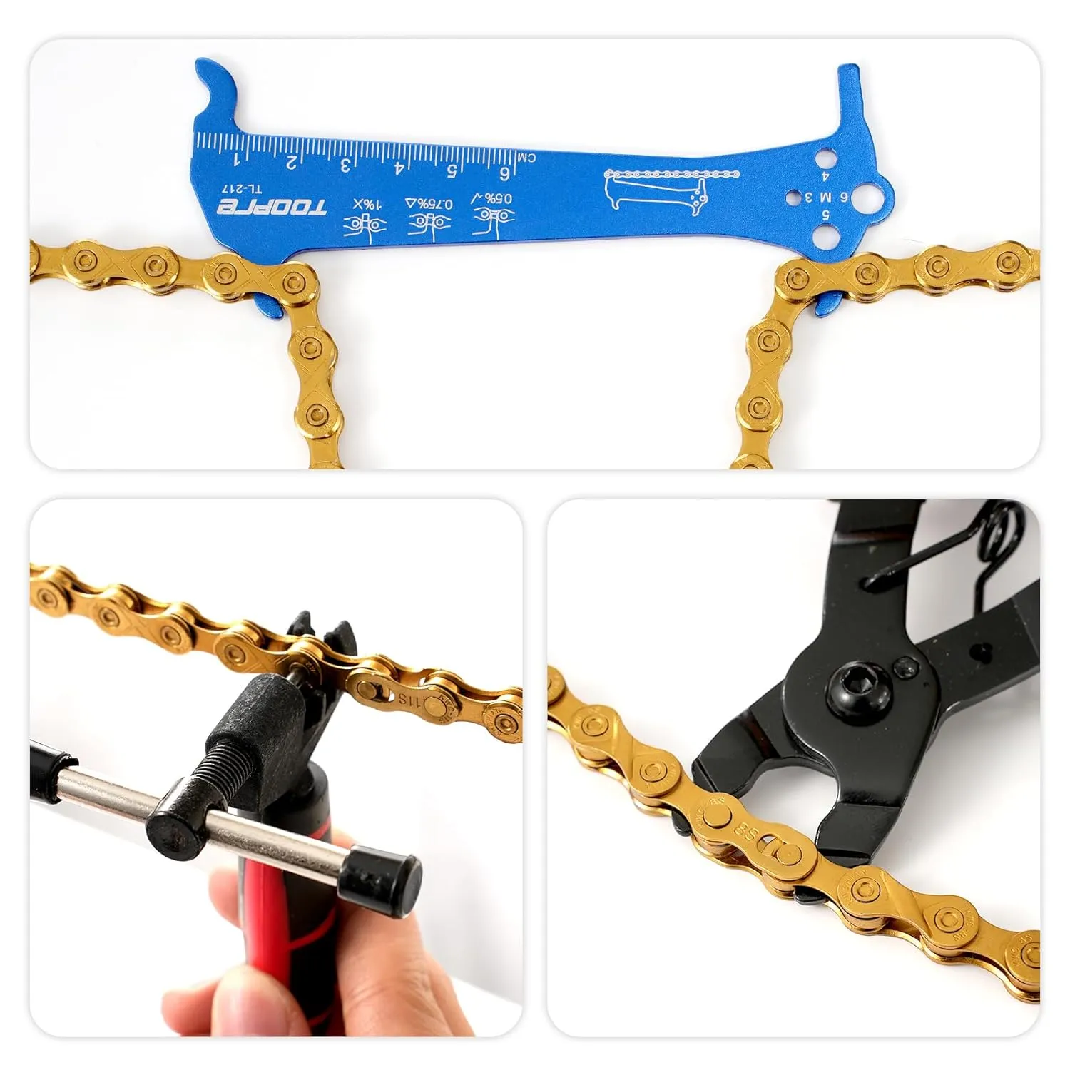 Bike/E-Bike Chain Kit ，8-11Speed Multi-Function Bike Mechanic Repair Kit ，Chain Breaker/Bicycle Chain Pliers/Chain Measuring Device/- for Shimano SRAM Campagnolo -Titanium Gold (X11-Titanium Gold)