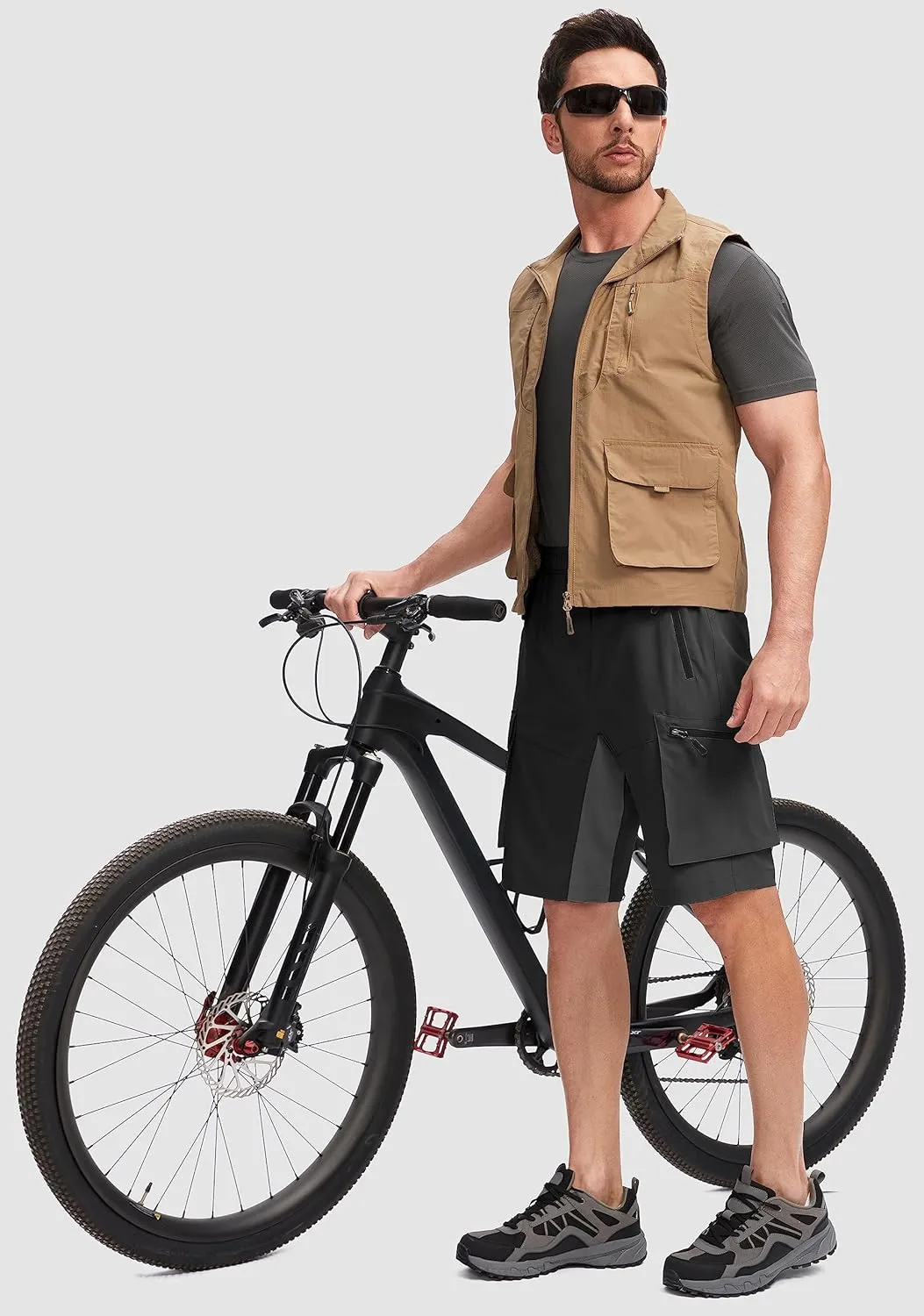 Bikewa Men's Mountain Bike Shorts 3D Padded Loose-fit Biking Riding Cycling Bicycle Biker Shorts Zipper Pockets