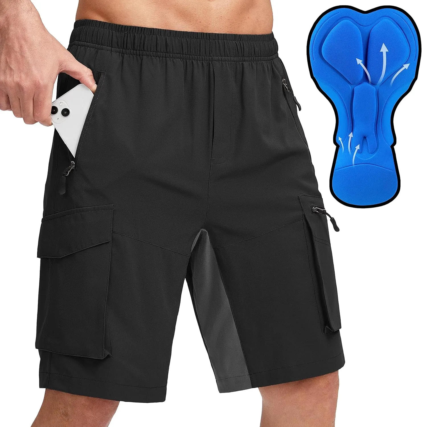 Bikewa Men's Mountain Bike Shorts 3D Padded Loose-fit Biking Riding Cycling Bicycle Biker Shorts Zipper Pockets