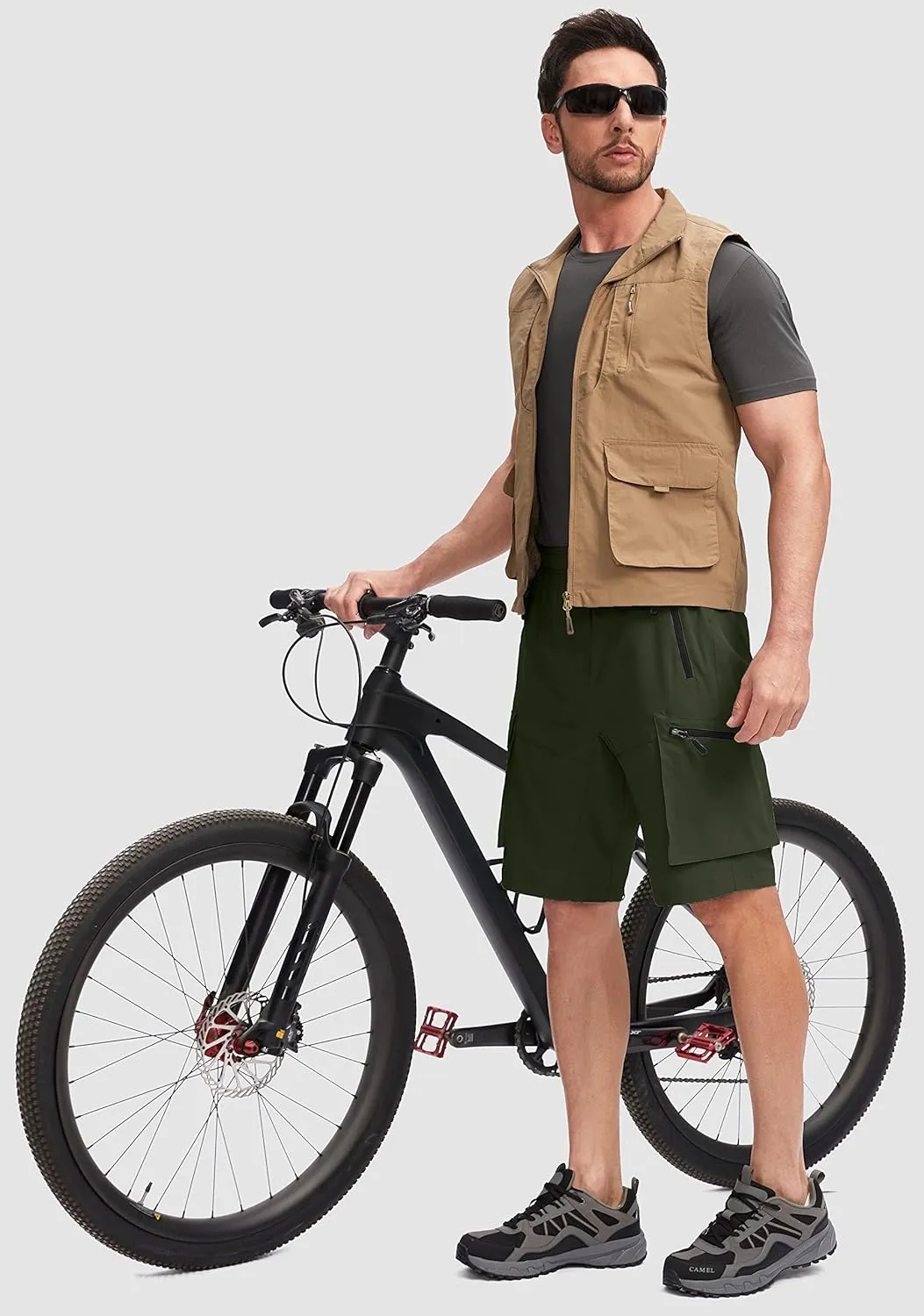 Bikewa Men's Mountain Bike Shorts 3D Padded Loose-fit Biking Riding Cycling Bicycle Biker Shorts Zipper Pockets