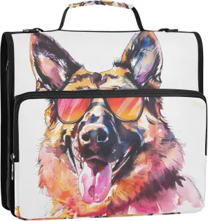 Binder Organizer Watercolour Dog Head of German Shepherd Binder Bag with Shoulder Strap and Handle