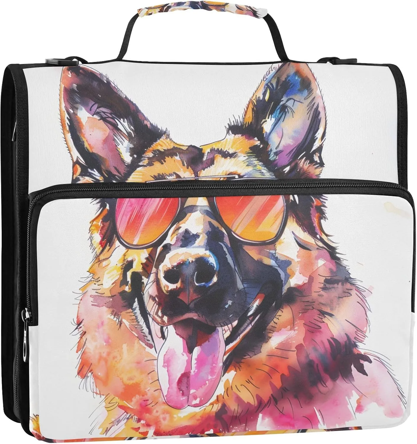 Binder Organizer Watercolour Dog Head of German Shepherd Binder Bag with Shoulder Strap and Handle