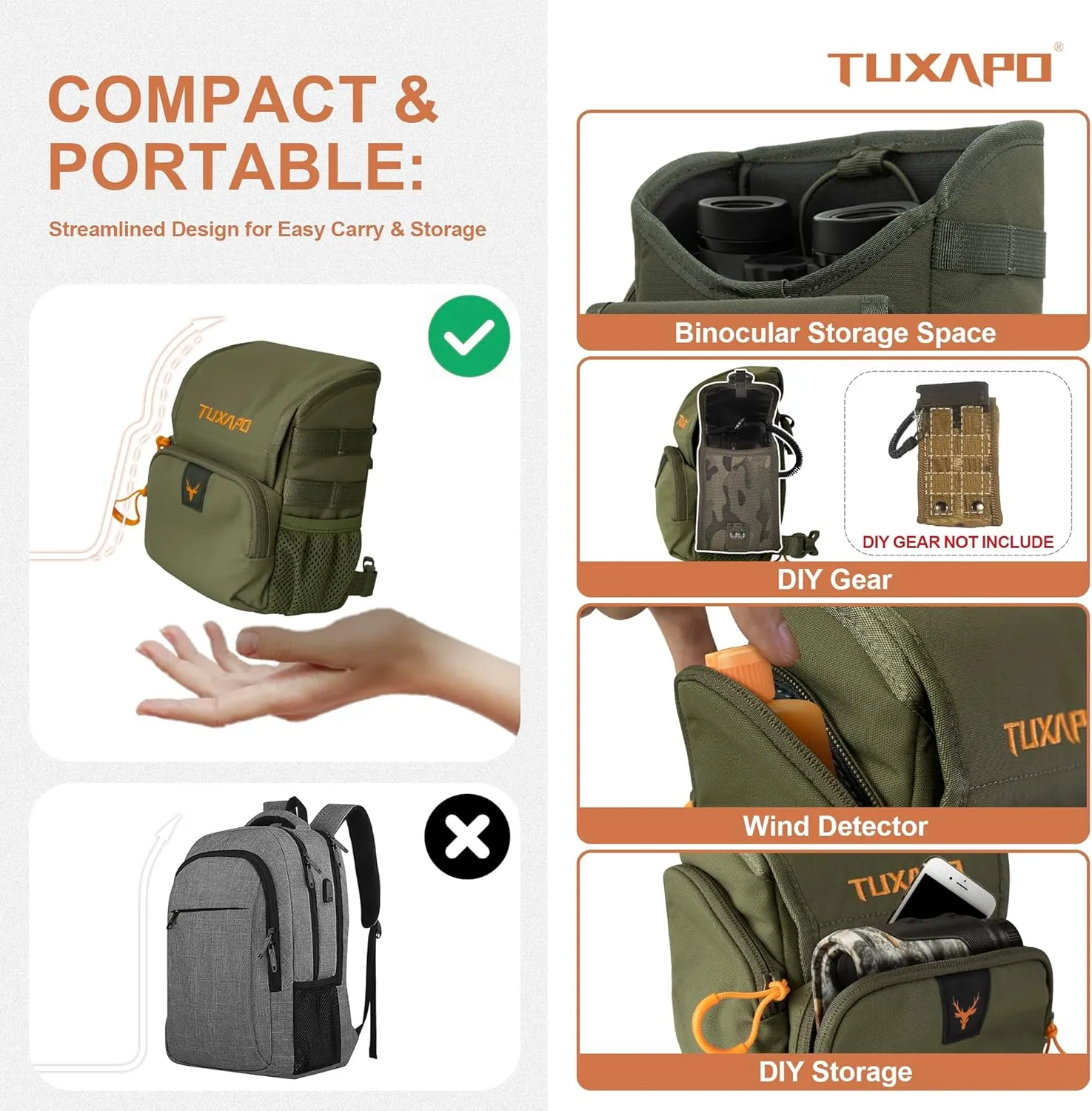 Binocular Harness Chest Pack with Rangefinder Pouch Bino Case for Hunting Hiking Shooting