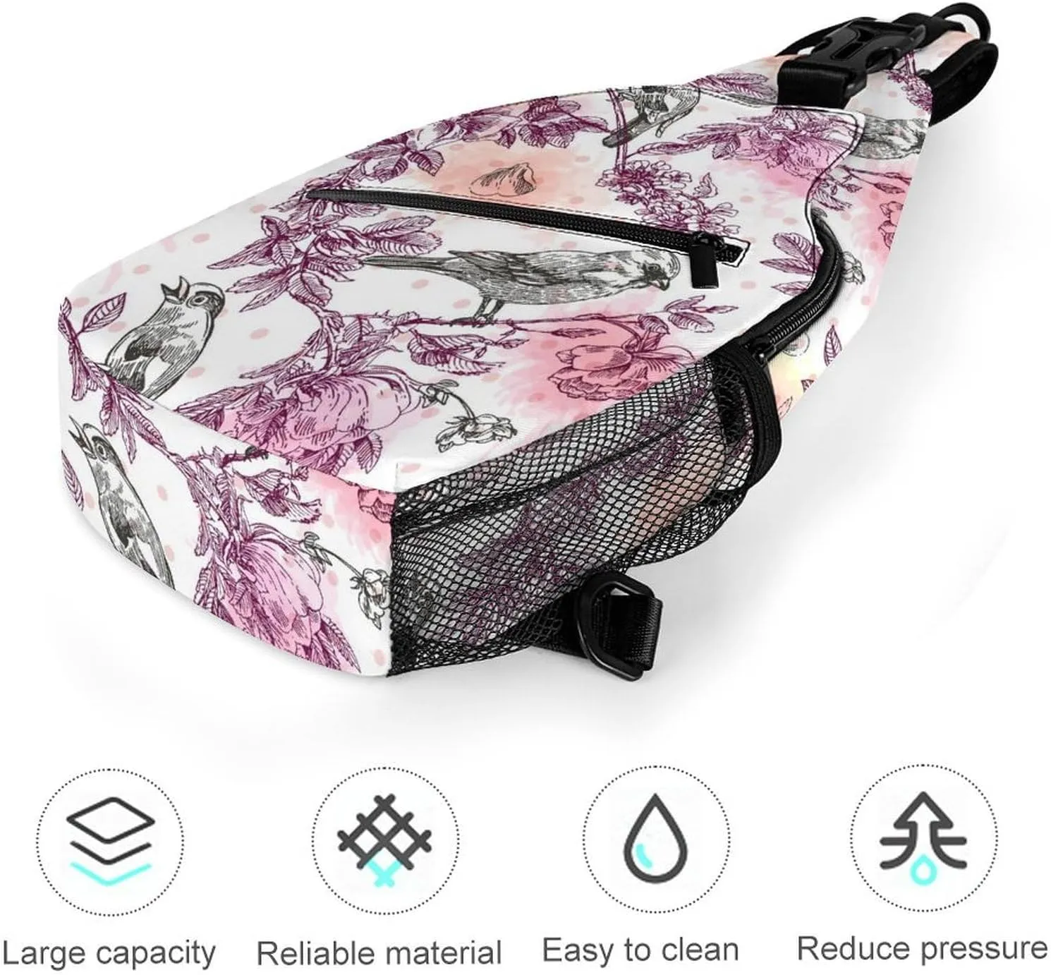 Bird-flower Crossbody Sling Bag for Women Men Travel Chest Bag, Cycling Shoulder Backpack