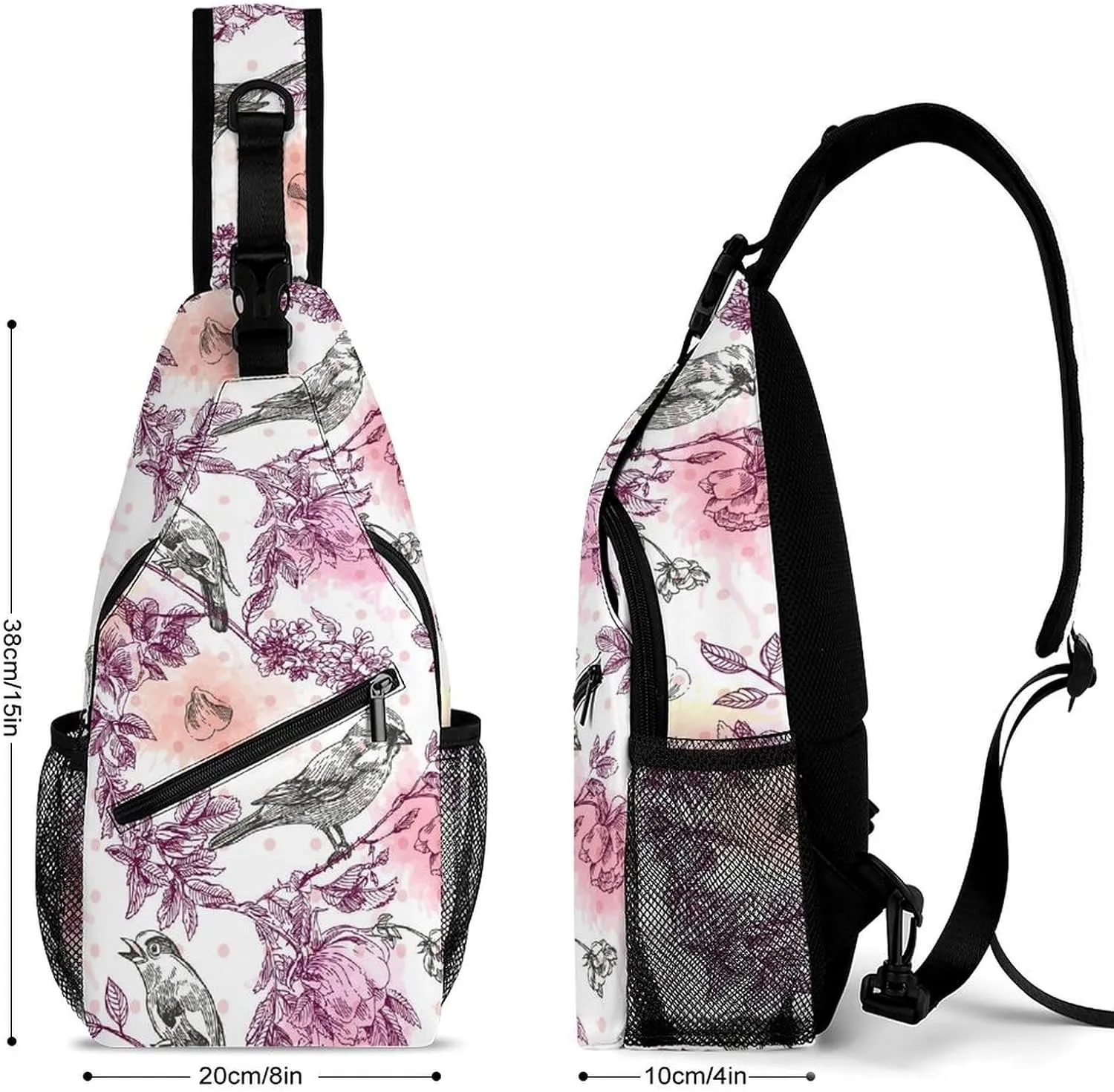 Bird-flower Crossbody Sling Bag for Women Men Travel Chest Bag, Cycling Shoulder Backpack