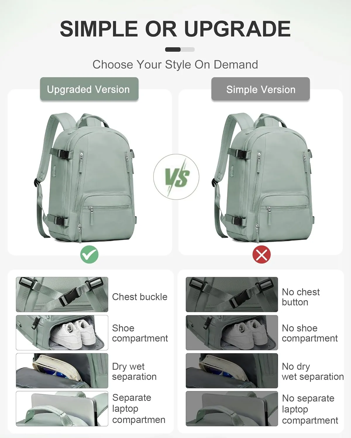 BJLFS Large Travel Backpack for Women Men,Carry On Backpack,Hiking Backpack Waterproof Outdoor Sports Rucksack Casual Daypack Travel Essentials（simple, Army green）