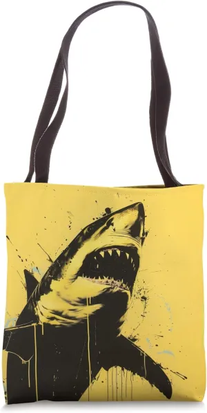 Black and Yellow Great White Shark Surge - Oceanic Blaze Tote Bag